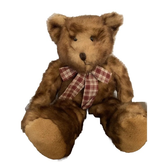 Vintage Wishpets Teddy Bear Plush 2000 Stuffed Animal Plaid Bow 18" Soft - Picture 1 of 11
